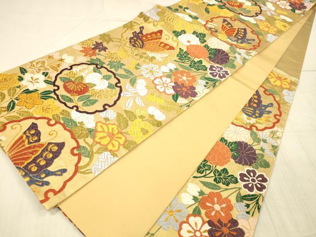 平和屋着物●六通柄袋帯　唐織　雪輪花寄文　金糸　正絹　逸品　DAAX8725cm