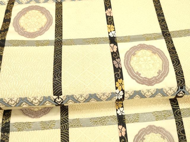 平和屋着物●六通柄袋帯 麗粋唐織 格子花唐草文 金糸 正絹 逸品 DAAX8812cm