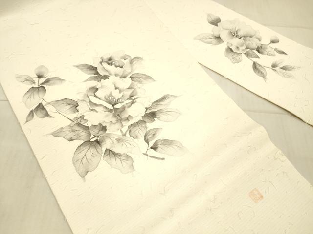 平和屋着物●九寸名古屋帯　髭紬　作家物　手描き　枝花文　正絹　逸品　DAAX8823cm