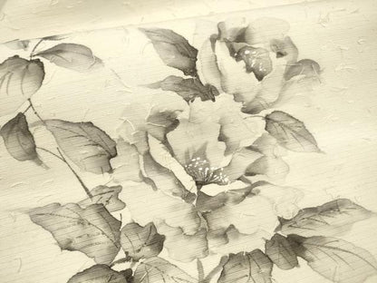 平和屋着物●九寸名古屋帯　髭紬　作家物　手描き　枝花文　正絹　逸品　DAAX8823cm