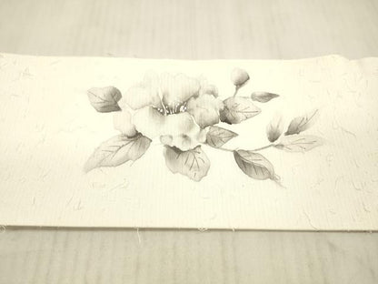 平和屋着物●九寸名古屋帯　髭紬　作家物　手描き　枝花文　正絹　逸品　DAAX8823cm