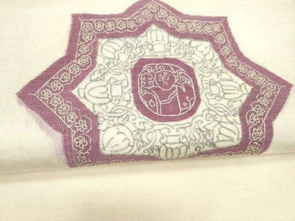 平和屋着物●京の名門　じゅらく謹製　帝王紫　九寸名古屋帯　すくい織　総刺繍　人物花文　大丸扱い　正絹　逸品　DAAX8827cm