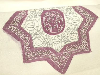平和屋着物●京の名門　じゅらく謹製　帝王紫　九寸名古屋帯　すくい織　総刺繍　人物花文　大丸扱い　正絹　逸品　DAAX8827cm
