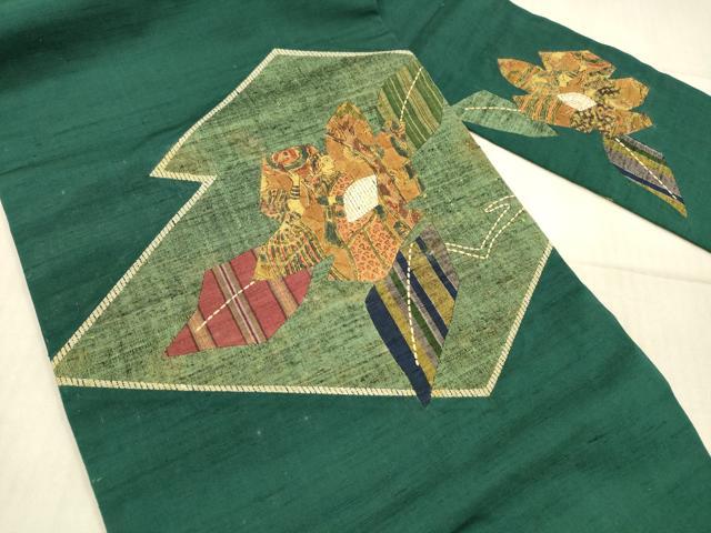 平和屋着物●中国三大刺繍　相良刺繍　九寸名古屋帯　紬地　刺し子　切嵌人物花文　正絹　逸品　DAAX8828cm