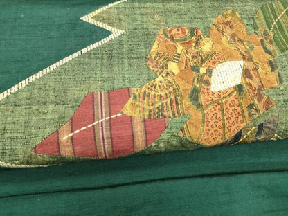 平和屋着物●中国三大刺繍　相良刺繍　九寸名古屋帯　紬地　刺し子　切嵌人物花文　正絹　逸品　DAAX8828cm