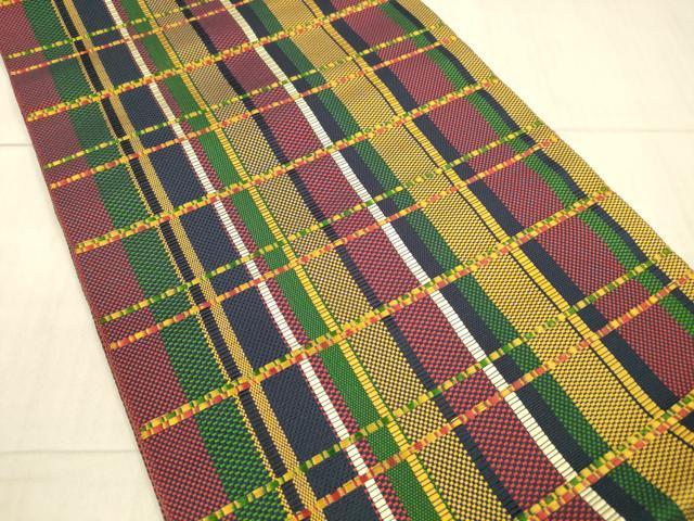 平和屋着物●本場筑前博多織 八寸名古屋帯 格子 証紙付き 正絹 逸品 DAAX8842cm