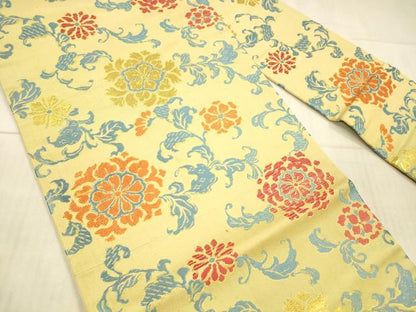 平和屋着物●アンティーク 大正ロマン 九寸名古屋帯 唐織 草花文 金糸 正絹 逸品 DAAX8843cm