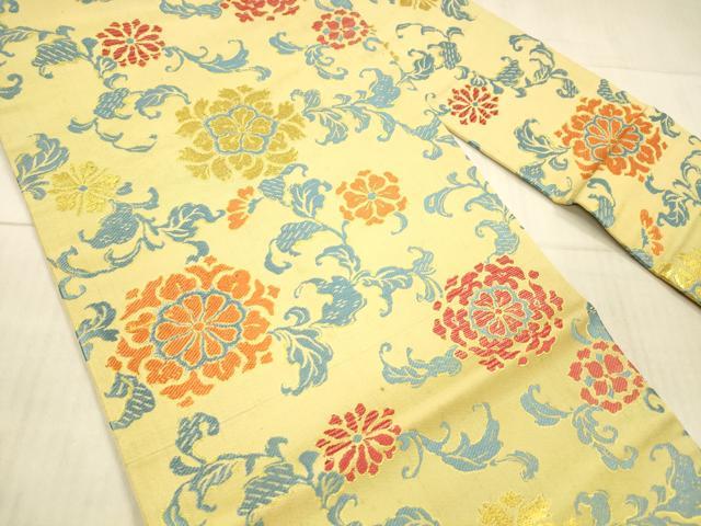 平和屋着物●アンティーク 大正ロマン 九寸名古屋帯 唐織 草花文 金糸 正絹 逸品 DAAX8843cm