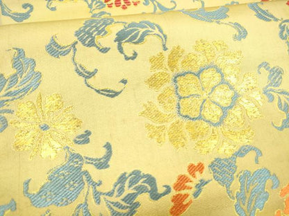 平和屋着物●アンティーク 大正ロマン 九寸名古屋帯 唐織 草花文 金糸 正絹 逸品 DAAX8843cm