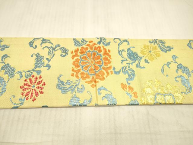 平和屋着物●アンティーク 大正ロマン 九寸名古屋帯 唐織 草花文 金糸 正絹 逸品 DAAX8843cm