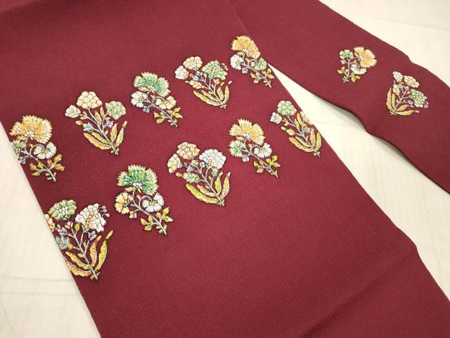 平和屋着物●九寸名古屋帯　更紗草花文　金彩　鬼しぼ縮緬　正絹　逸品　DAAX8849cm