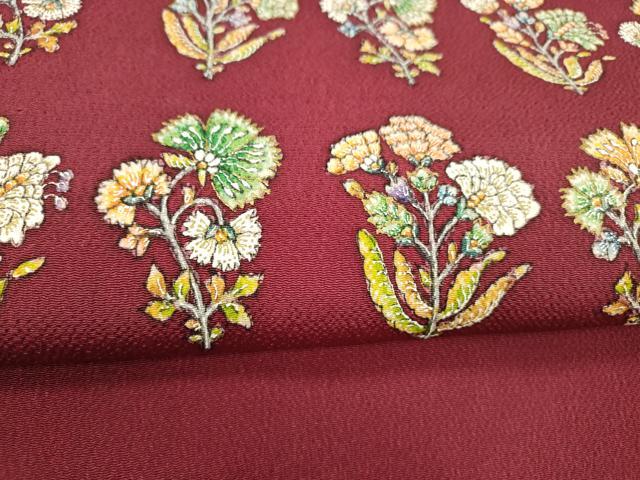 平和屋着物●九寸名古屋帯　更紗草花文　金彩　鬼しぼ縮緬　正絹　逸品　DAAX8849cm