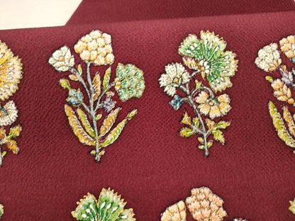 平和屋着物●九寸名古屋帯　更紗草花文　金彩　鬼しぼ縮緬　正絹　逸品　DAAX8849cm