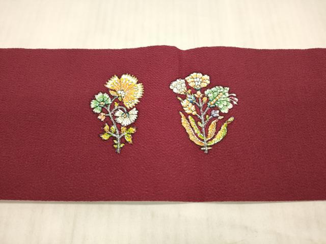 平和屋着物●九寸名古屋帯　更紗草花文　金彩　鬼しぼ縮緬　正絹　逸品　DAAX8849cm