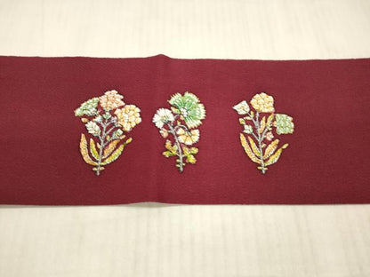 平和屋着物●九寸名古屋帯　更紗草花文　金彩　鬼しぼ縮緬　正絹　逸品　DAAX8849cm