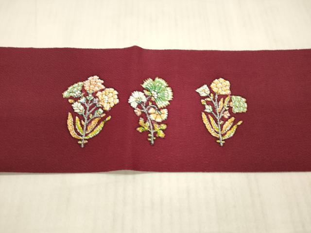 平和屋着物●九寸名古屋帯　更紗草花文　金彩　鬼しぼ縮緬　正絹　逸品　DAAX8849cm