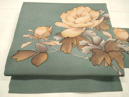平和屋着物●九寸名古屋帯 ろうけつ染め 枝花文 鬼しぼ縮緬 正絹 逸品 DAAX8850cm