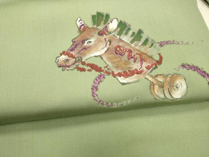 平和屋着物●塩瀬 九寸名古屋帯 作家物 手描き 玩具文 馬 正絹 逸品 DAAX8857cm