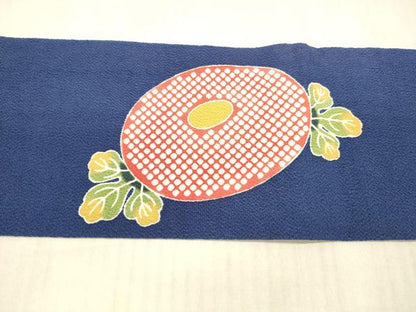 平和屋着物●九寸名古屋帯 型染 草花文 鬼しぼ縮緬 正絹 逸品 DAAX8859cm
