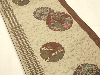 平和屋着物●本場筑前博多織 八寸名古屋帯 雪輪草花文 正絹 逸品 DAAX8863cm