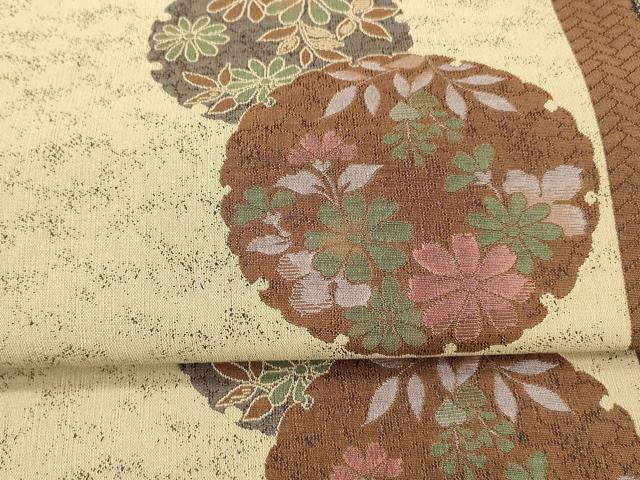 平和屋着物●本場筑前博多織 八寸名古屋帯 雪輪草花文 正絹 逸品 DAAX8863cm