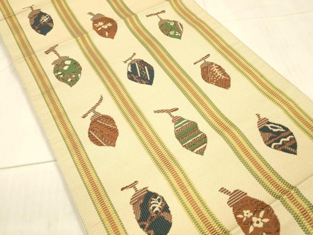 平和屋着物●本場筑前博多織 八寸名古屋帯 成り物草花文 正絹 逸品 DAAX8865cm