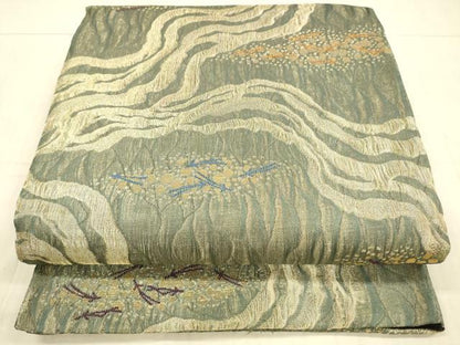 平和屋着物＊夏物 染色作家 草野一騎 六通柄袋帯 流水松葉文 金糸 正絹 逸品 DAAX8877cm