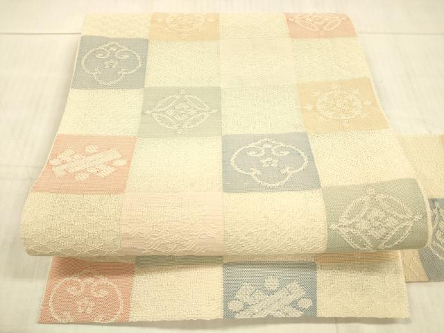 平和屋着物＊夏物 八寸名古屋帯 宝尽くし花文 正絹 逸品 DAAX8879cm