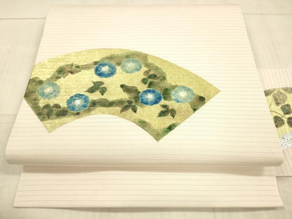 平和屋着物＊夏物 絽塩瀬 九寸名古屋帯 手描き 地紙枝花文 金銀彩 正絹 逸品 DAAX8882cm