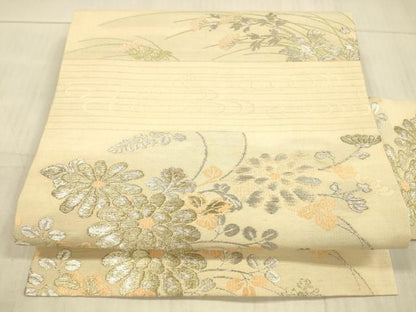 平和屋着物＊夏物 アンティーク 大正ロマン 九寸名古屋帯 流水草花文 金銀糸 正絹 逸品 DAAX8883cm