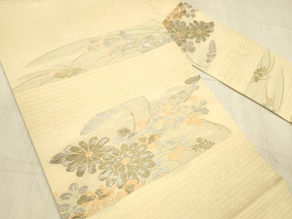 平和屋着物＊夏物 アンティーク 大正ロマン 九寸名古屋帯 流水草花文 金銀糸 正絹 逸品 DAAX8883cm