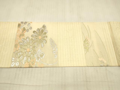 平和屋着物＊夏物 アンティーク 大正ロマン 九寸名古屋帯 流水草花文 金銀糸 正絹 逸品 DAAX8883cm