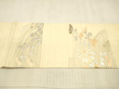 平和屋着物＊夏物 アンティーク 大正ロマン 九寸名古屋帯 流水草花文 金銀糸 正絹 逸品 DAAX8883cm
