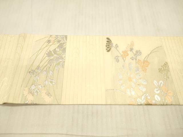 平和屋着物＊夏物 アンティーク 大正ロマン 九寸名古屋帯 流水草花文 金銀糸 正絹 逸品 DAAX8883cm