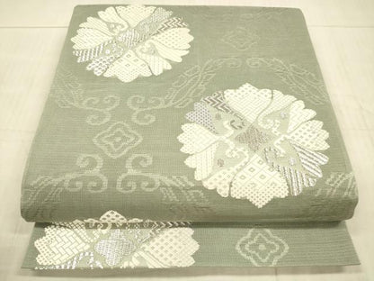 平和屋着物＊夏物 六通柄袋帯 唐織 花唐草文 銀糸 正絹 逸品 DAAX8885cm