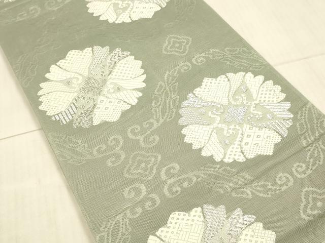 平和屋着物＊夏物 六通柄袋帯 唐織 花唐草文 銀糸 正絹 逸品 DAAX8885cm