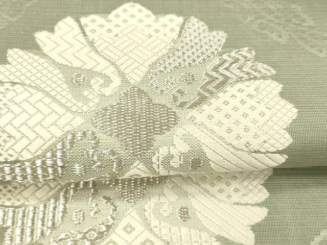 平和屋着物＊夏物 六通柄袋帯 唐織 花唐草文 銀糸 正絹 逸品 DAAX8885cm