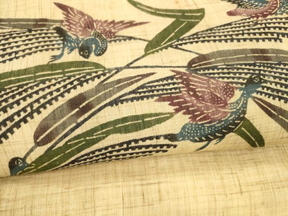 平和屋着物＊夏物 九寸名古屋帯 琉球紅型 群鳥草葉文 麻 逸品 DAAX8886cm
