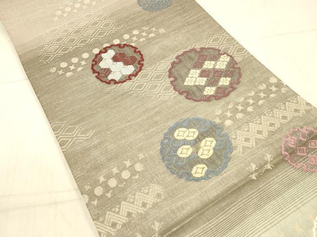 平和屋着物＊夏物 両面 両方向 全通柄袋帯 吉祥雪輪文 四季のさざ波 蔦の葉文 金銀糸 正絹 逸品 DAAX8887cm