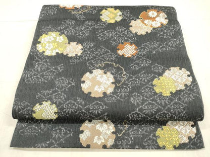 平和屋着物＊夏物 六通柄 本袋帯 唐織 雪輪草花文 金糸 正絹 逸品 DAAX8894cm