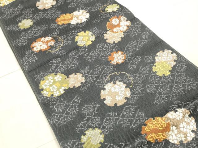 平和屋着物＊夏物 六通柄 本袋帯 唐織 雪輪草花文 金糸 正絹 逸品 DAAX8894cm