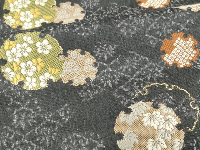 平和屋着物＊夏物 六通柄 本袋帯 唐織 雪輪草花文 金糸 正絹 逸品 DAAX8894cm
