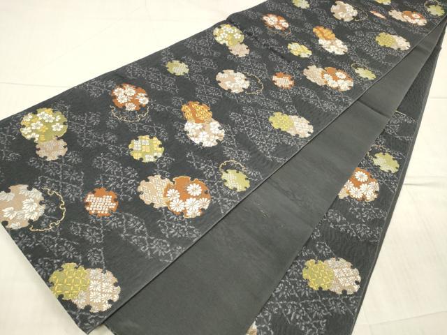 平和屋着物＊夏物 六通柄 本袋帯 唐織 雪輪草花文 金糸 正絹 逸品 DAAX8894cm