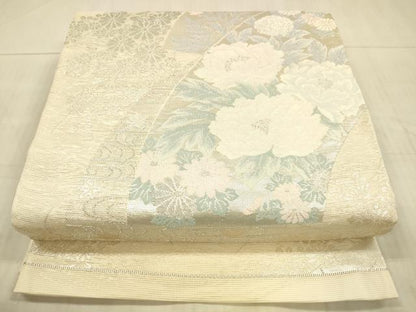 平和屋着物＊夏物 六通柄袋帯 流水草花文 銀糸 正絹 逸品 DAAX8897cm
