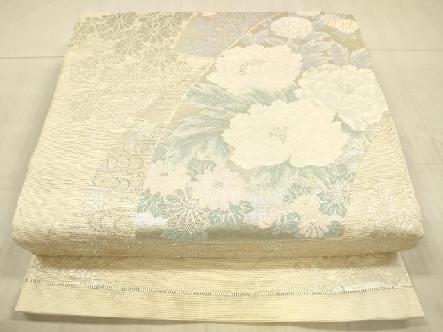 平和屋着物＊夏物 六通柄袋帯 流水草花文 銀糸 正絹 逸品 DAAX8897cm