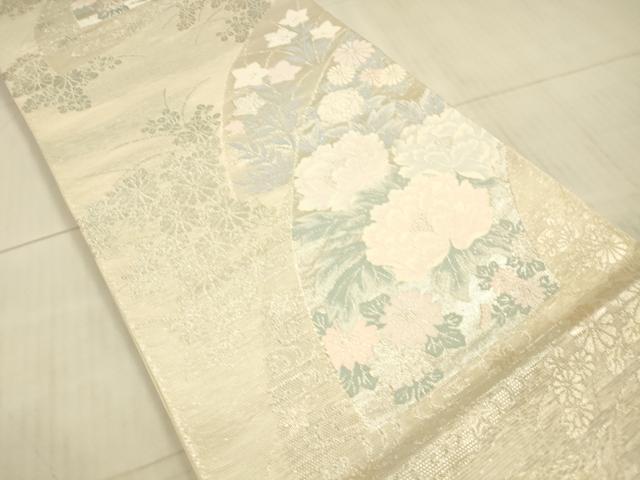 平和屋着物＊夏物 六通柄袋帯 流水草花文 銀糸 正絹 逸品 DAAX8897cm