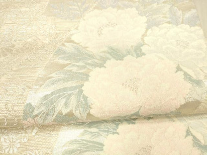 平和屋着物＊夏物 六通柄袋帯 流水草花文 銀糸 正絹 逸品 DAAX8897cm