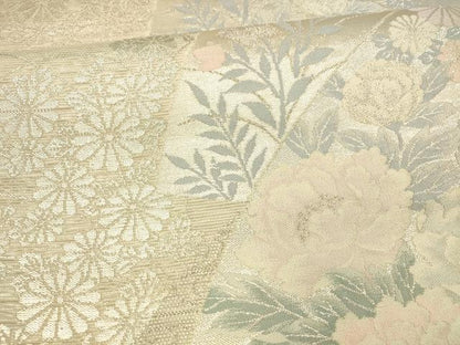 平和屋着物＊夏物 六通柄袋帯 流水草花文 銀糸 正絹 逸品 DAAX8897cm