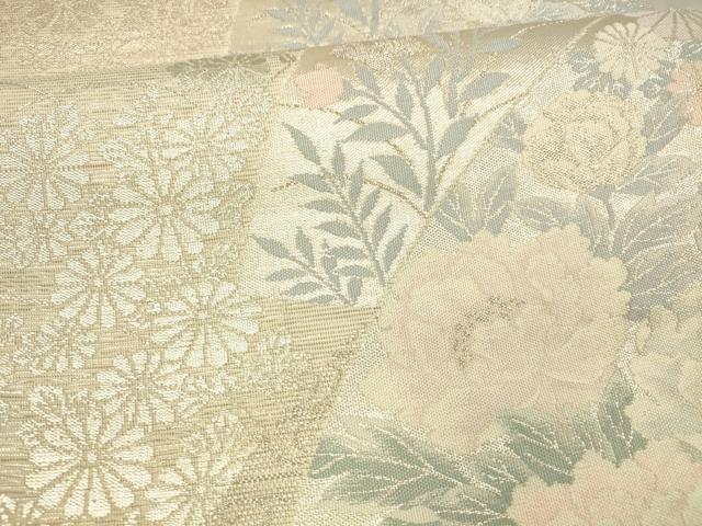 平和屋着物＊夏物 六通柄袋帯 流水草花文 銀糸 正絹 逸品 DAAX8897cm