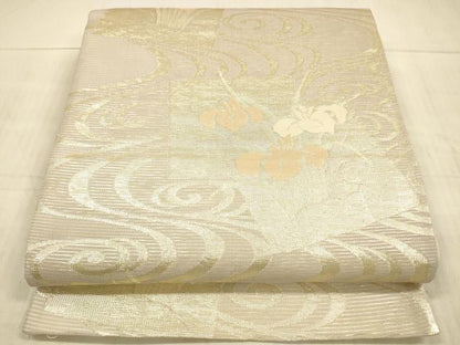 平和屋着物＊夏物 六通柄袋帯 流水杜若 金糸 正絹 逸品 DAAX8900cm